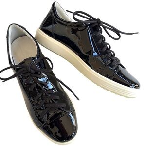 EUC Ecco Patent Leather Sneakers Blqck Size 10 - 10 1/2